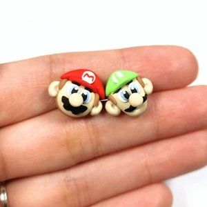 Super Mario Luigi Earrings Polymer Clay Handmade